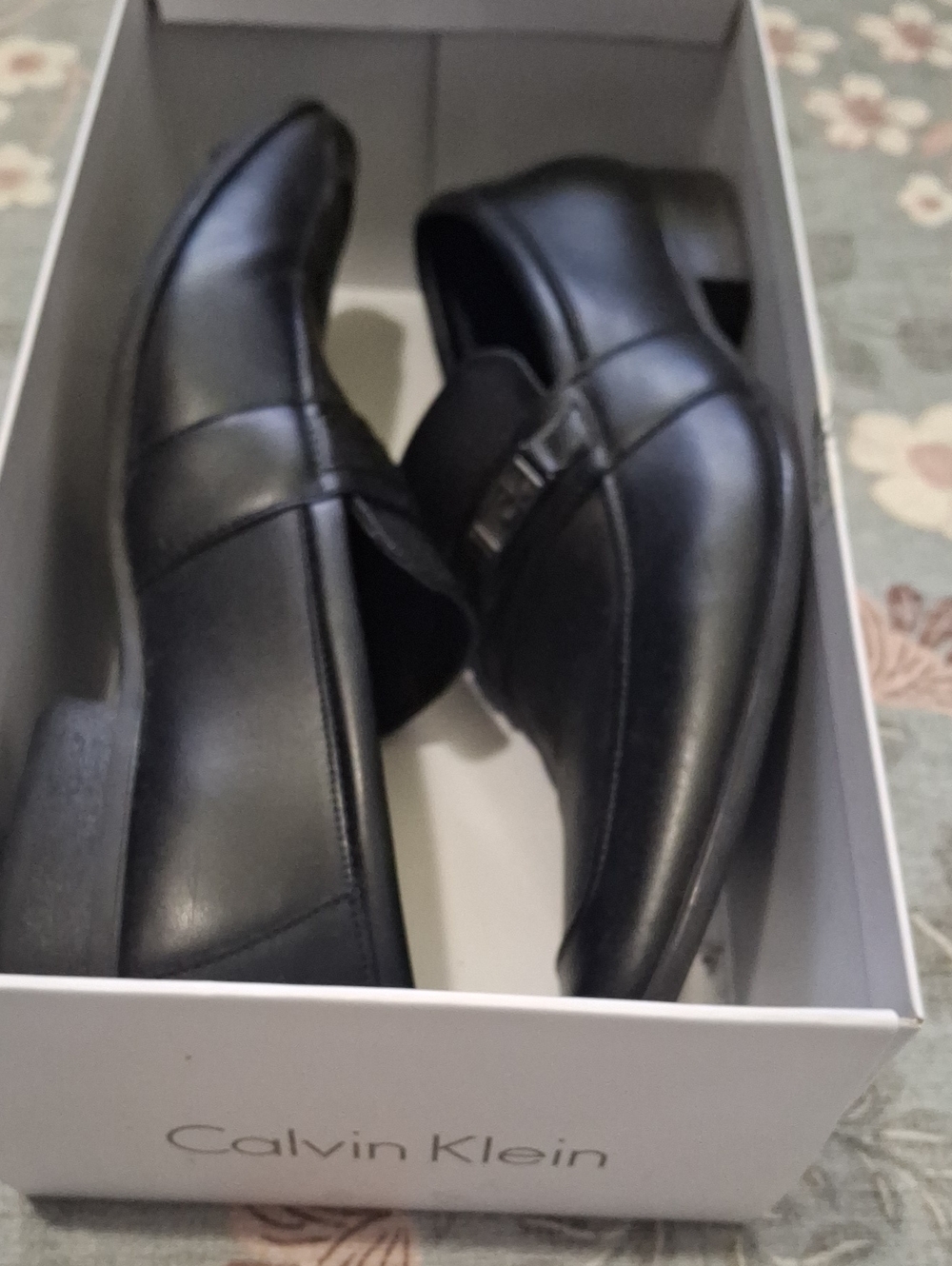 Calvin Klein Men's Black Leather Slip-On Dress Loafers